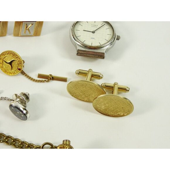 Mens Jewelry Lot Vintage Modern Cufflinks Pocket Watch Tie Clips Etc 30pc - Picture 5 of 16